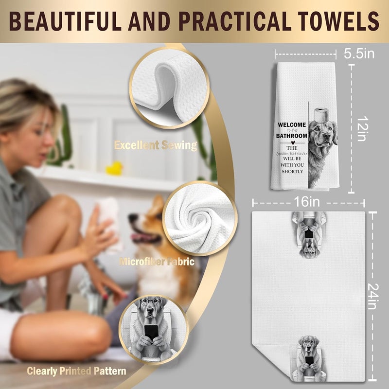 LUKIPOM279 Funny Golden Retriever Gifts Bathroom Hand Towels, Golden Retriever Gifts for Women, Dog Bathroom Decor, 24x16 Inch，Set of 4 - Image 2